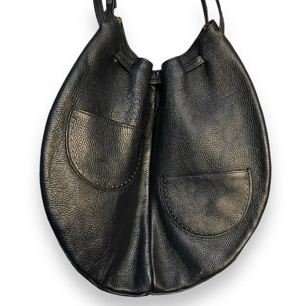 Pebble Faux Leather Shoulder Bag Women's Dark Blue Western Boho Hobo Pockets VTG